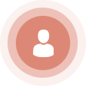 White silhouette of a person in the center of concentric circles, all in shades of orange.