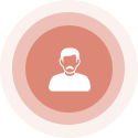 White silhouette of a person inside a series of peach-colored circles.