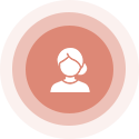 Woman icon inside peach-colored concentric circles.