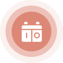 Calendar icon within a coral-colored circle.