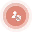 Person icon with shield containing clock, within concentric circles.