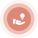 Hand holding a lightbulb in a salmon-colored circle, symbolizing an idea or innovation.